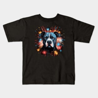 pitbull firework 4th of july Kids T-Shirt